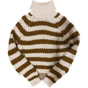 FOREVER 21 Turtle Neck Striped Sweater Mustard/White